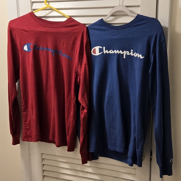 Champion  Logo Men's Long Sleeve Shirts - Blue - Picture 4 of 10